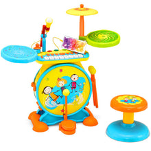 Load image into Gallery viewer, 2-in-1 Kids Electronic Drum and Keyboard Set with Stool-Blue