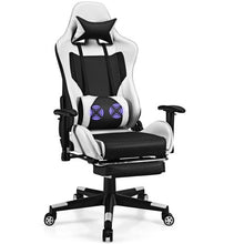 Load image into Gallery viewer, PU Leather Gaming Chair with USB Massage Lumbar Pillow and Footrest-White