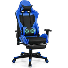 Load image into Gallery viewer, PU Leather Gaming Chair with USB Massage Lumbar Pillow and Footrest -Blue