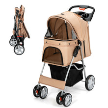 Load image into Gallery viewer, Foldable 4-Wheel Pet Stroller with Storage Basket-Beige