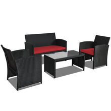 Load image into Gallery viewer, 4 Pcs Wicker Conversation Furniture Set Patio Sofa and Table Set-Red