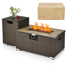 Load image into Gallery viewer, 32 Inch x 20 Inch Propane Rattan Fire Pit Table Set with Side Table Tank and Cover-Coffee