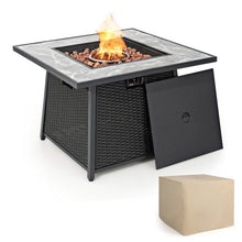 Load image into Gallery viewer, 35 Inch Propane Gas Fire Pit Table Wicker Rattan with Lava Rocks PVC Cover-Black