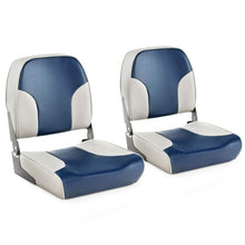 Load image into Gallery viewer, 2 Pieces Low Back Boat Seat Set with Sponge Padding and Aluminum Hinges-Blue