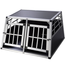 Load image into Gallery viewer, Large 2-Door Aluminum Box Dog Crate Kennel Pet Playpen Cage w/Divider