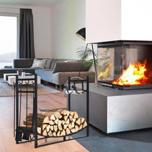 Load image into Gallery viewer, 36 Inch Fireplace Log Holder with Kindling Holders and Shovel
