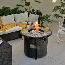 Load image into Gallery viewer, 32 Inch Patio Round 30000 BTU Propane Fire Pit Table with Fire Glasses and PVC Cover