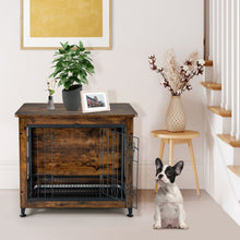 Load image into Gallery viewer, Wooden Dog Crate Furniture with Tray and Double Door-Brown