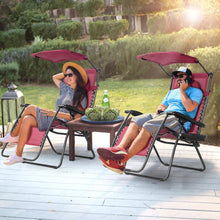Load image into Gallery viewer, Folding Recliner Lounge Chair with Shade Canopy Cup Holder-Wine
