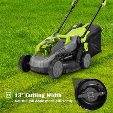 Load image into Gallery viewer, 13 Inch Cordless Lawn Mower with Brushless Motor 4Ah Battery and Charger-Green