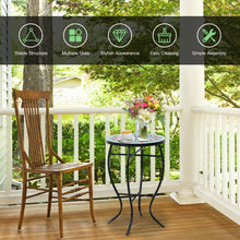 Load image into Gallery viewer, 14-Inch Mosaic Side Small Round Bistro End Table with Cast Iron Plant Stand