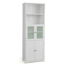 Load image into Gallery viewer, 6-Tier Freestanding Bathroom Cabinet with 2 Open Compartments and Adjustable Shelves-White