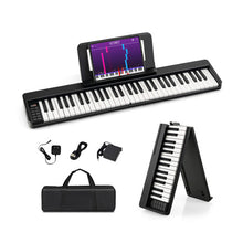 Load image into Gallery viewer, 61-Key Folding Piano Keyboard with Full Size Keys and Music Stand-Black
