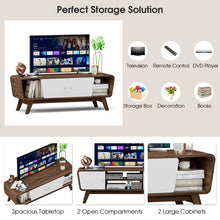 Load image into Gallery viewer, Mid Century TV Stand for TVs up to 55 Inch Media Console Table Sliding Door-Walnut
