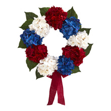 Load image into Gallery viewer, 24" Red, White and Blue "Americana" Hydrangea Artificial Wreath
