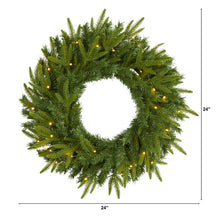 Load image into Gallery viewer, 24" Long Pine Artificial Christmas Wreath with 35 Clear LED Lights