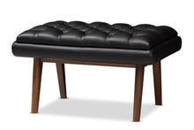 Load image into Gallery viewer, Baxton Studio Annetha Mid-Century Modern Black Faux Leather Upholstered Walnut Finished Wood Ottoman