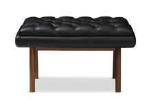 Load image into Gallery viewer, Baxton Studio Annetha Mid-Century Modern Black Faux Leather Upholstered Walnut Finished Wood Ottoman