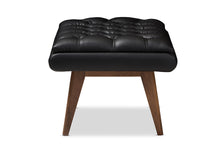 Load image into Gallery viewer, Baxton Studio Annetha Mid-Century Modern Black Faux Leather Upholstered Walnut Finished Wood Ottoman