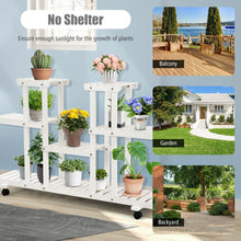 Load image into Gallery viewer, 4-Tier Wood Casters Rolling Shelf Plant Stand