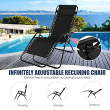 Load image into Gallery viewer, 3 Pieces Folding Portable Zero Gravity Reclining Lounge Chairs Table Set-Black