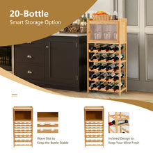 Load image into Gallery viewer, 20-Bottle Freestanding Bamboo Wine Rack Cabinet with Display Shelf and Glass Hanger-Natural