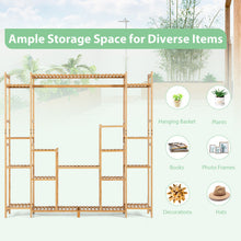 Load image into Gallery viewer, 9-Tier Bamboo Potted Plant Stand with Hanging Rack