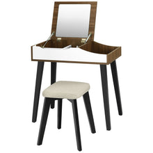 Load image into Gallery viewer, Vanity Table Set with Flip Top Mirror and Padded Stool-Brown