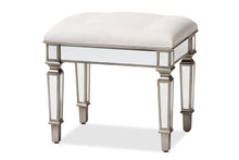 Load image into Gallery viewer, Baxton Studio Marielle Hollywood Regency Glamour Style Off White Fabric Upholstered Mirrored Ottoman Vanity Bench