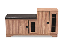 Load image into Gallery viewer, Baxton Studio Valina Modern and Contemporary Dark Brown Faux Leather Upholstered 2-Door Wood Shoe Storage Bench with Cabinet