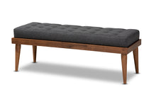 Load image into Gallery viewer, Baxton Studio Linus Mid-Century Modern Dark Grey Fabric Upholstered and Button Tufted Wood Bench