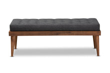 Load image into Gallery viewer, Baxton Studio Linus Mid-Century Modern Dark Grey Fabric Upholstered and Button Tufted Wood Bench