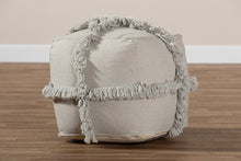 Load image into Gallery viewer, Baxton Studio Alfro Moroccan Inspired Grey Handwoven Cotton Fringe Pouf Ottoman