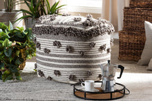 Load image into Gallery viewer, Baxton Studio Eligah Moroccan Inspired Ivory and Brown Handwoven Wool Pouf Ottoman
