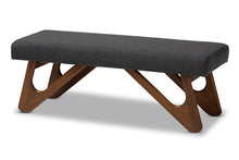 Load image into Gallery viewer, Baxton Studio Rika Mid-Century Modern Dark Grey Fabric Upholstered Walnut Brown Finished Boomerang Bench