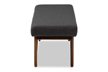 Load image into Gallery viewer, Baxton Studio Rika Mid-Century Modern Dark Grey Fabric Upholstered Walnut Brown Finished Boomerang Bench