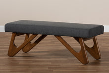 Load image into Gallery viewer, Baxton Studio Rika Mid-Century Modern Dark Grey Fabric Upholstered Walnut Brown Finished Boomerang Bench