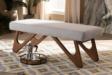 Load image into Gallery viewer, Baxton Studio Rika Mid-Century Modern Greyish Beige Fabric Upholstered Walnut Brown Finished Boomerang Bench