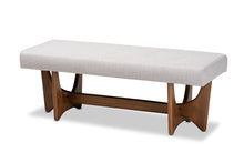 Load image into Gallery viewer, Baxton Studio Theo Mid-Century Modern Greyish Beige Fabric Upholstered Walnut Finished Bench