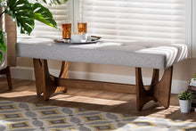 Load image into Gallery viewer, Baxton Studio Theo Mid-Century Modern Greyish Beige Fabric Upholstered Walnut Finished Bench