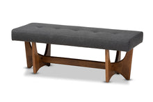 Load image into Gallery viewer, Baxton Studio Theo Mid-Century Modern Dark Grey Fabric Upholstered Walnut Finished Bench