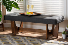 Load image into Gallery viewer, Baxton Studio Theo Mid-Century Modern Dark Grey Fabric Upholstered Walnut Finished Bench
