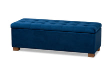 Load image into Gallery viewer, Baxton Studio Roanoke Modern and Contemporary Navy Blue Velvet Fabric Upholstered Grid-Tufted Storage Ottoman Bench