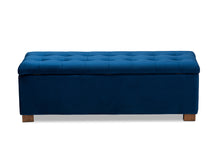 Load image into Gallery viewer, Baxton Studio Roanoke Modern and Contemporary Navy Blue Velvet Fabric Upholstered Grid-Tufted Storage Ottoman Bench