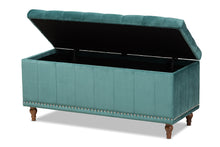 Load image into Gallery viewer, Baxton Studio Kaylee Modern and Contemporary Teal Blue Velvet Fabric Upholstered Button-Tufted Storage Ottoman Bench