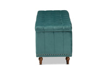 Load image into Gallery viewer, Baxton Studio Kaylee Modern and Contemporary Teal Blue Velvet Fabric Upholstered Button-Tufted Storage Ottoman Bench