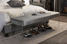 Load image into Gallery viewer, Baxton Studio Hildon Modern and Contemporary Grey Microsuede Fabric Upholstered Lux Bench with Paneled Acrylic Legs
