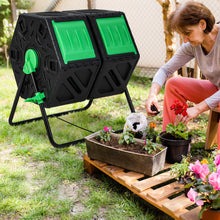 Load image into Gallery viewer, Dual Chamber Garden Compost Tumbler with Sliding Doors-Black & Green