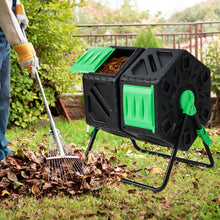 Load image into Gallery viewer, Dual Chamber Garden Compost Tumbler with Sliding Doors-Black & Green