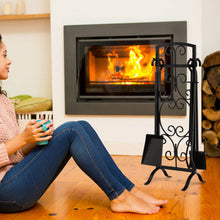 Load image into Gallery viewer, 5 Piece Wrought Iron Fireplace Tools with Decor Holder-Black